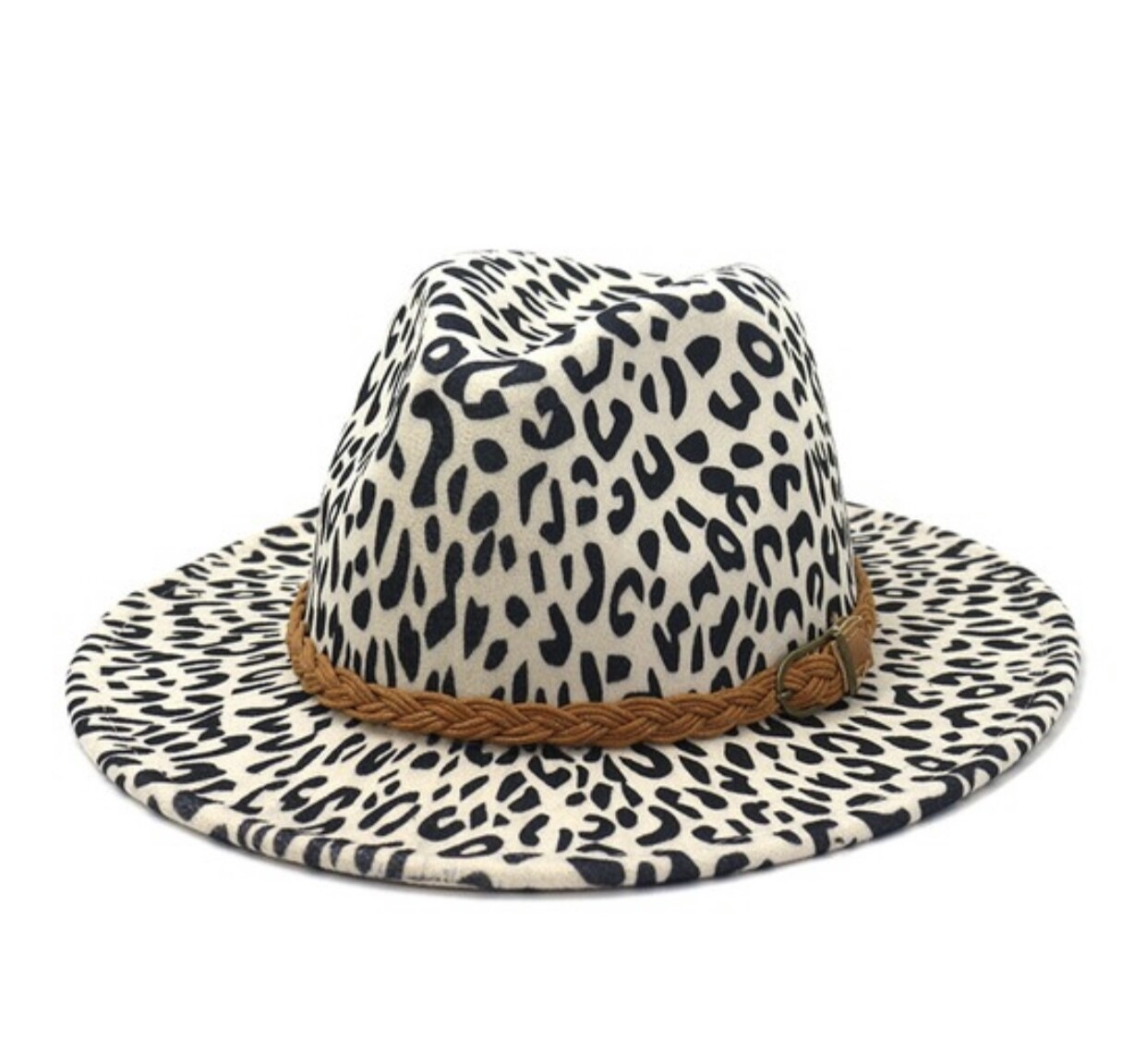 Wide Brim Hat, Beige Animal Print