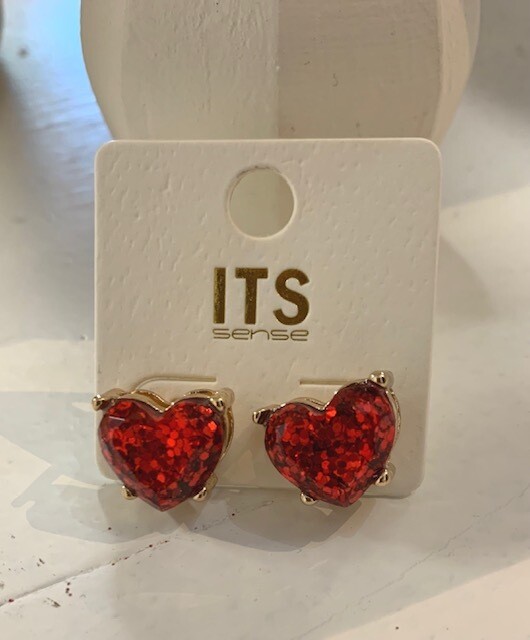 Glitter Red Heart Stud Earrings
