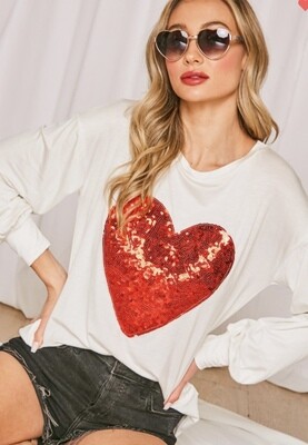 Red Sequin L\S Top, Ivory