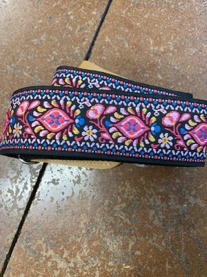Embroidery Guitar Purse Strap, Hot Pink\Black