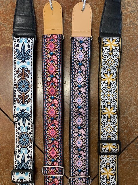 Embroidery Guitar Purse Strap, Hot Pink\Black
