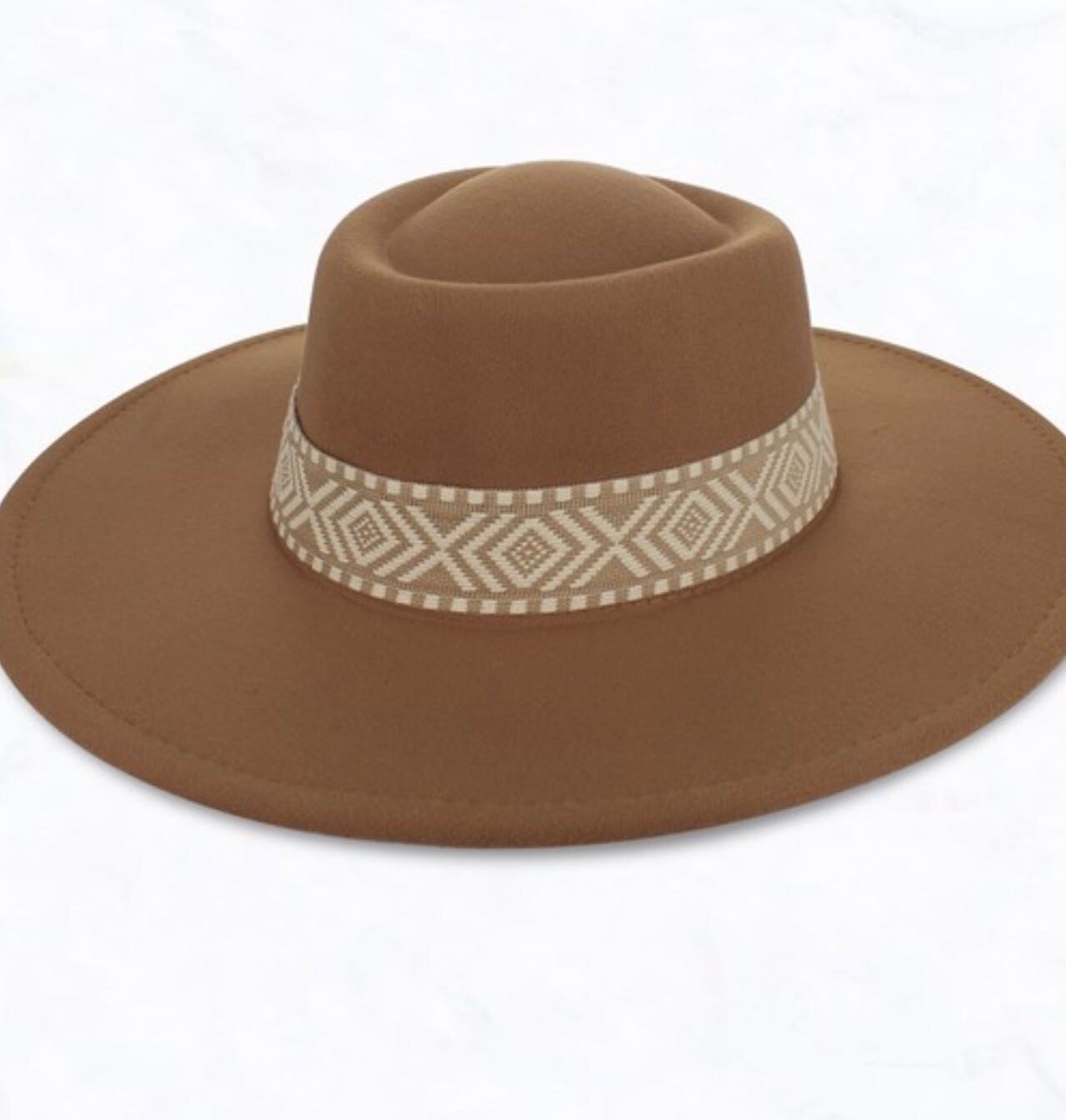 Wide Brim Concave Top Hat with Interchangeable Band, Khaki