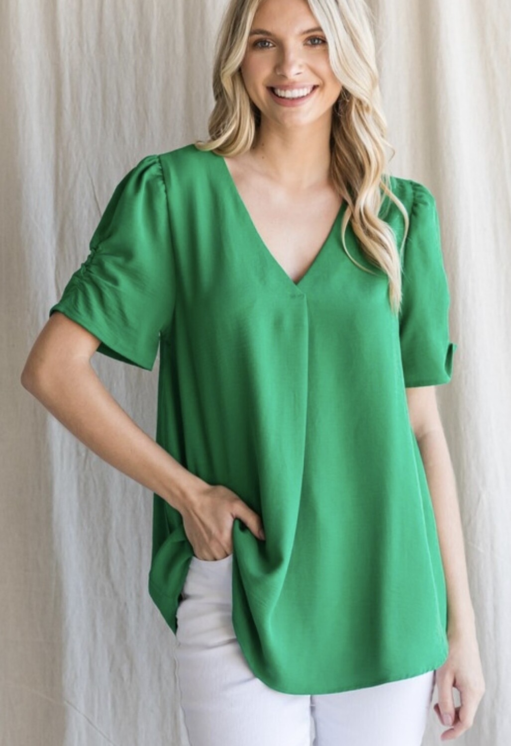 Solid Top with Gathered SS, Kelly Green
