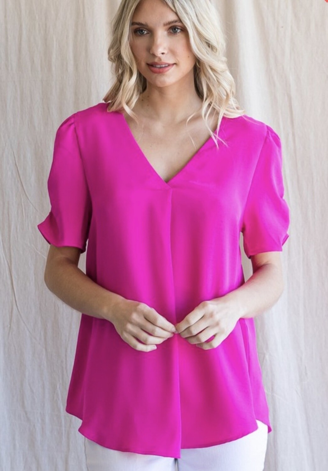 Solid Top with Gathered SS, Hot Pink