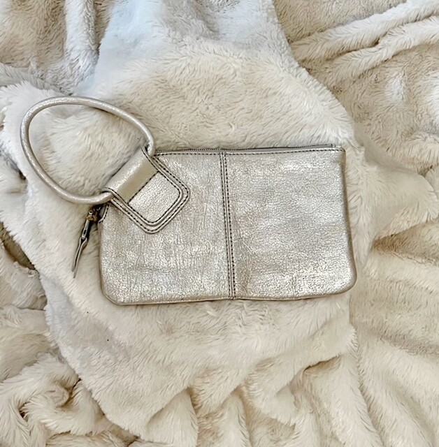 Hobo Sable Round Handle Clutch, Metallic Silver