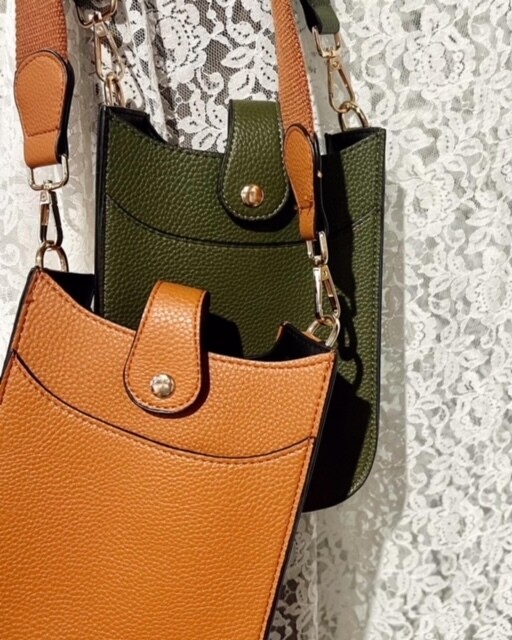 KL Small Leather Crossbody, Brown