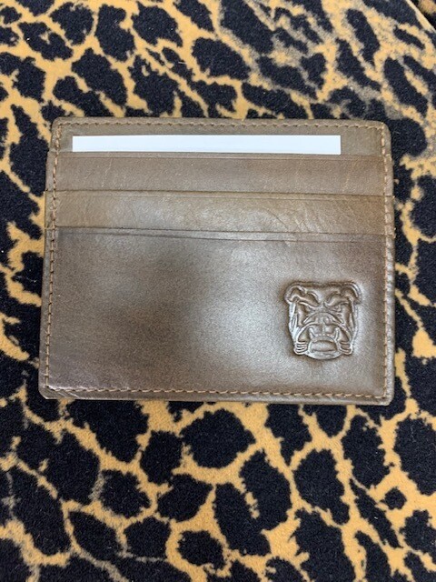 Dark Brown Leather Embossed Slim Wallet, Bulldog