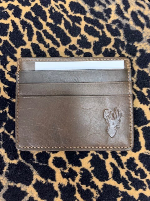 Dark Brown Leather Embossed Slim Wallet, Deer