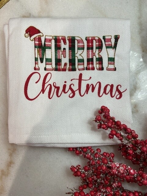 Mansfield Plaid Merry Christmas Hand Towel