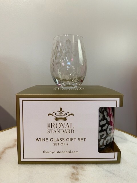 Stemless Wine Glass Set (4), Leopard