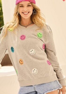 Happy Face Patch Sweater, Grey