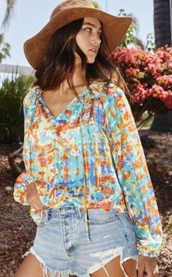 Ruffle Neck Floral Top