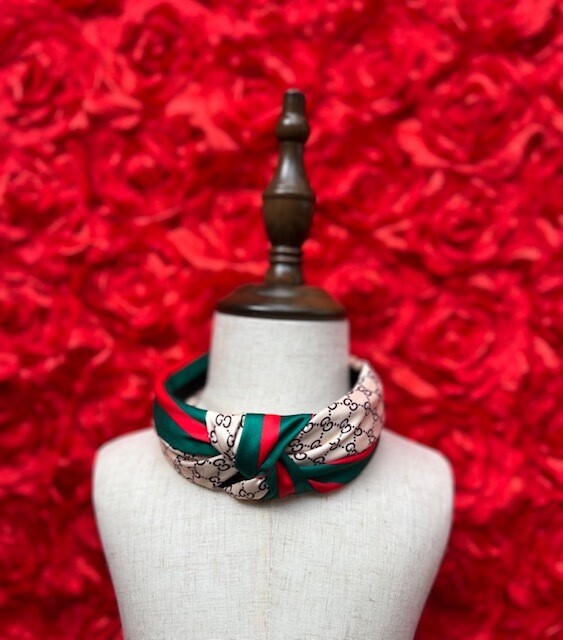 Designer Inspired Knotted Headband, Beige with Red\Green