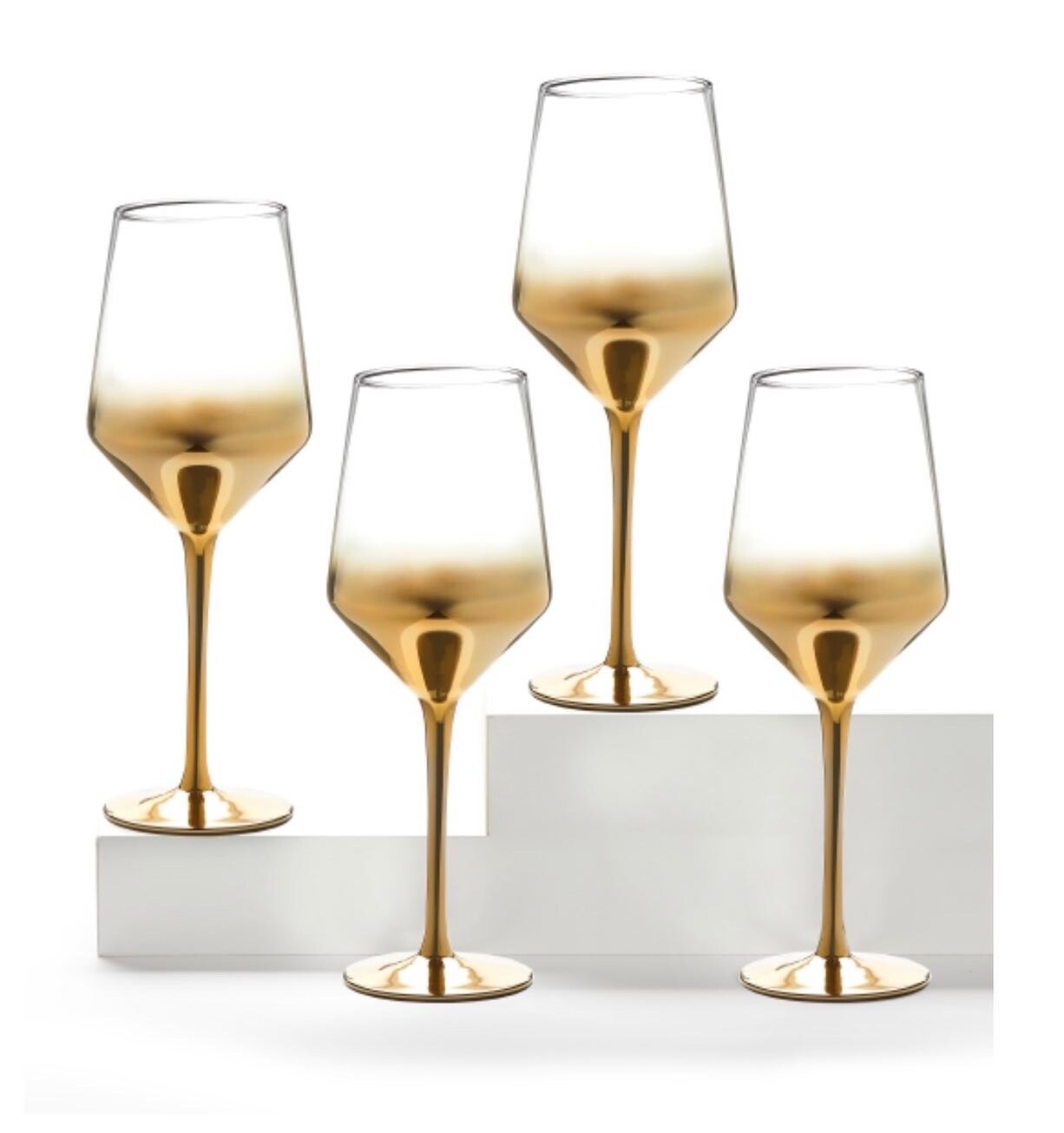 Set Of Four Gold Stem Wine Glasses, Glass