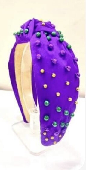 Beaded Headbands, Purple with Mardi Gras Beads