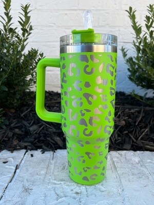 Dupe 40oz Cups with Straw, Green Leopard