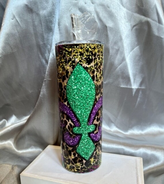 Stainless Steel Tumbler (with straw), Mardi Beads