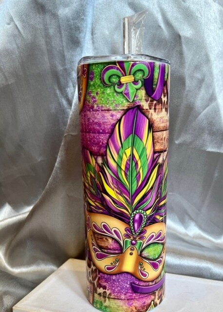 Stainless Steel Tumbler (with straw), Mardi Mask