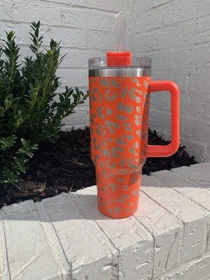 Dupe 40oz Cups with Straw, Orange Leopard