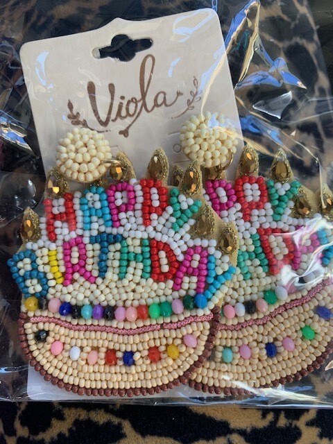 Beaded Happy Birthday Earrings, Multi