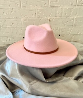 Wide Brim Hat with Belt (also comes with black belt), Blush Pink