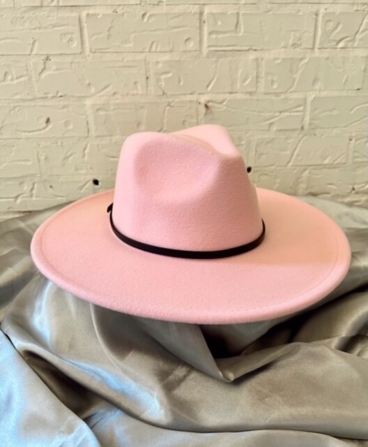 Wide Brim Hat with Belt (also comes with black belt), Blush Pink