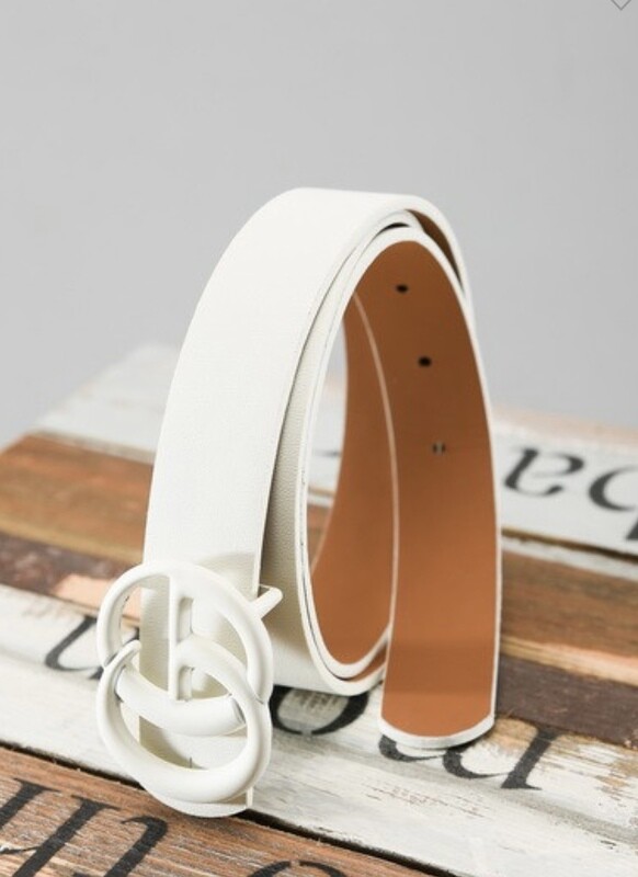 Fashion Belt with Matte Buckle, White, 41&quot; Length