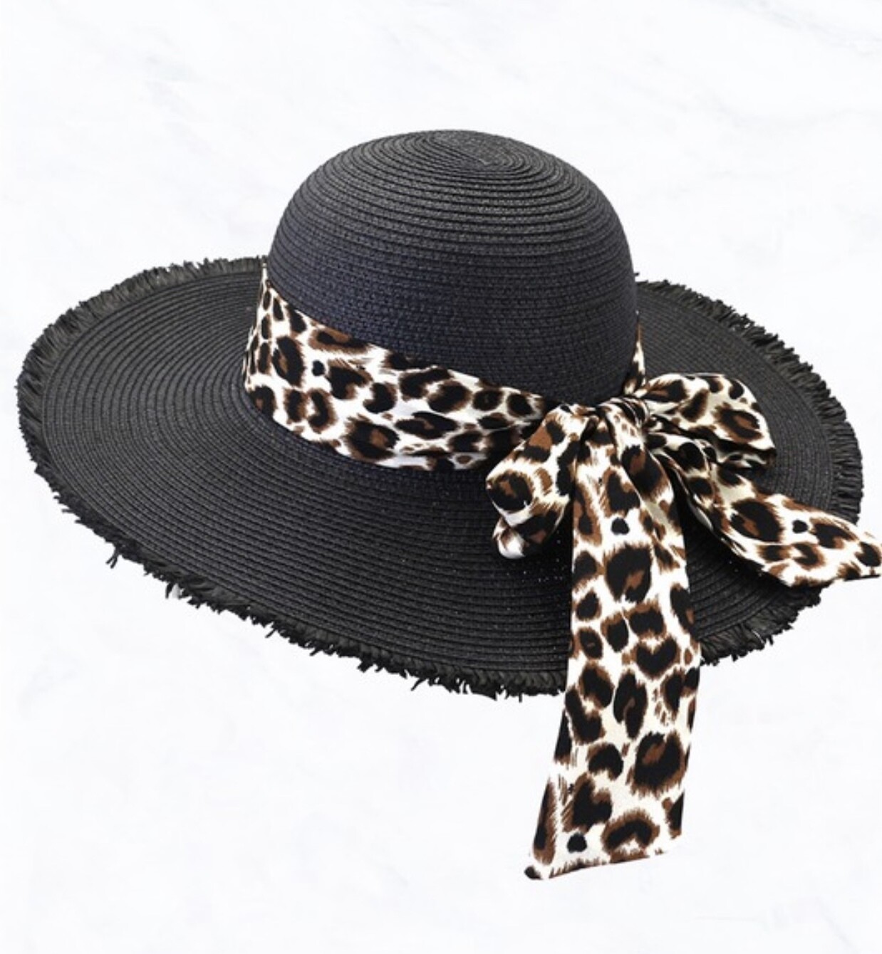 Raw Edge Sun Hat with Interchangeable Animal Scarf, Black