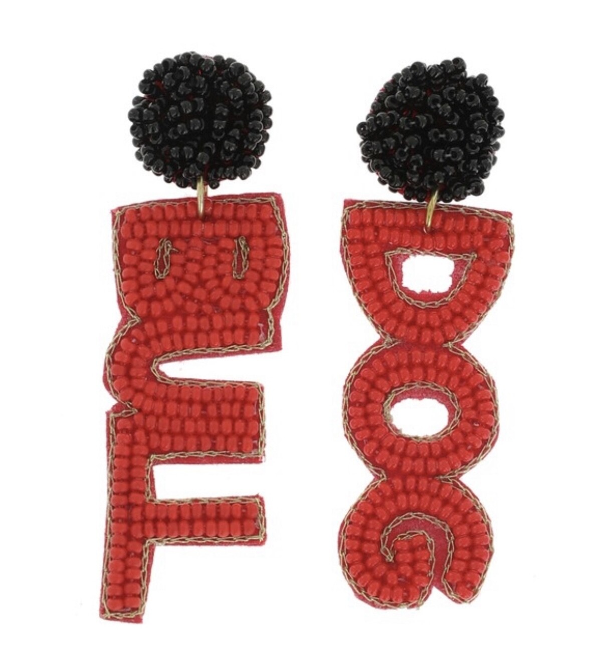 Black & Red Bulldog Beaded Earrings