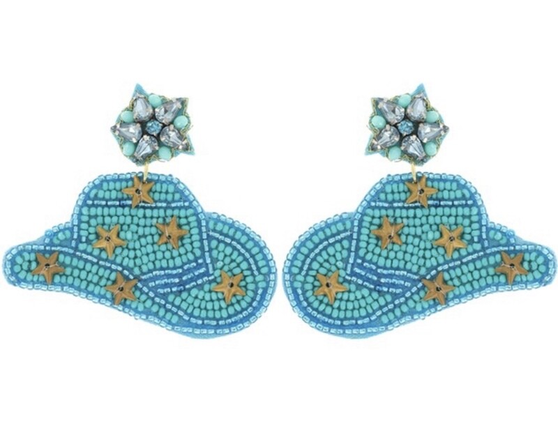 Star Studded Beaded Cowboy Hat, Blue