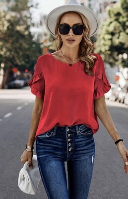Double Layer Sleeve Top, Red