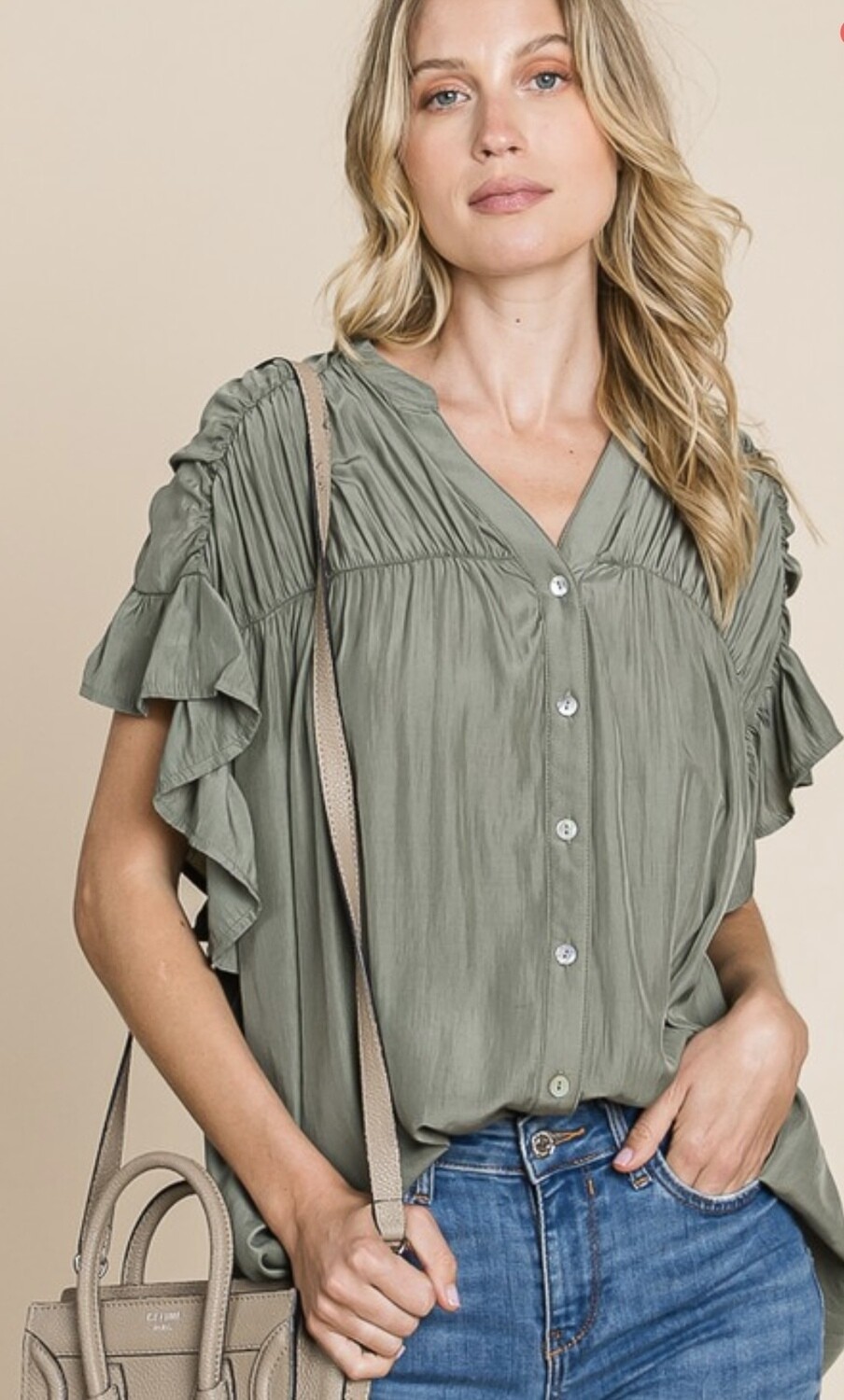Frill Sleeve Top, Olive