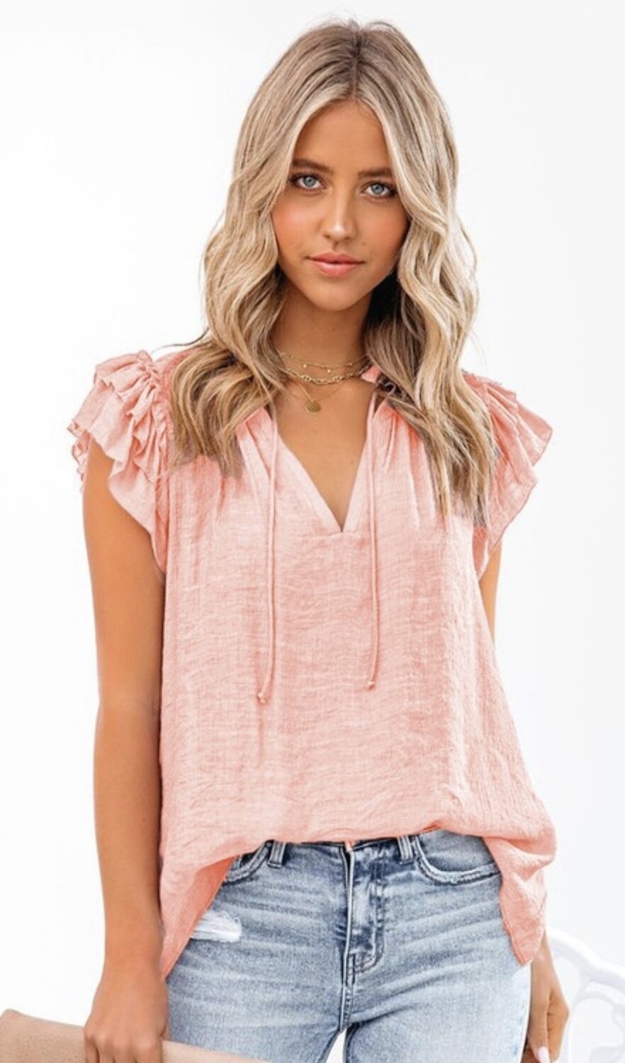 Tiered Ruffle V Neck Top, Pink
