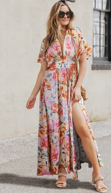 Tropical Deep V Maxi, Pastel