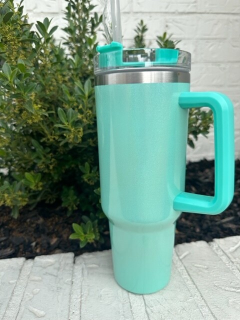 Dupe 40oz Cups with Straw, Mint Green Shimmer
