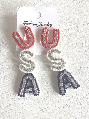 Patriotic USA Beaded Earrings