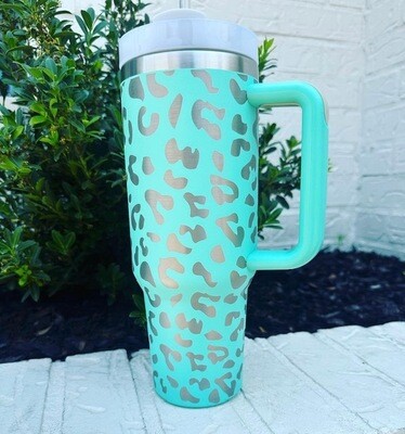 Dupe 40oz Cups with Straw, Mint Green Leopard