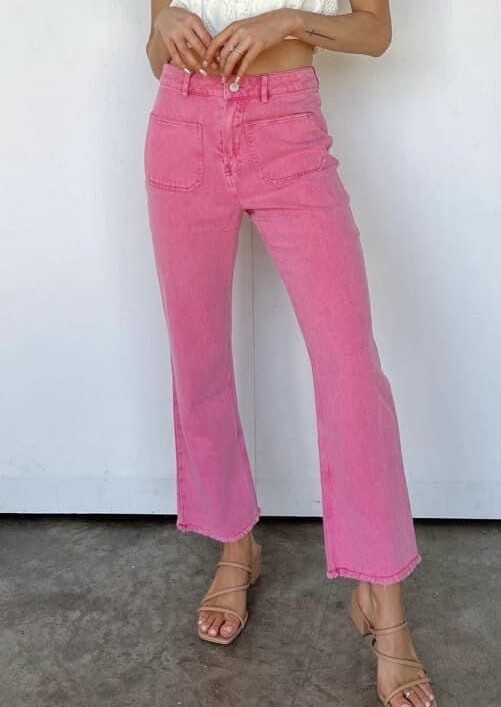 Ankle Length Flare Jeans, Pink