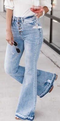 Distressed Bottom Flare, Button Fly Jean
