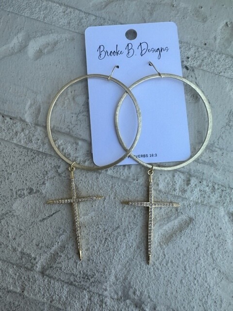 Brooke Morgan Kate (Rhinestone Hoop with Cross) Earrings