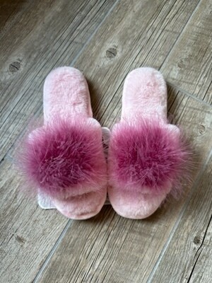 Feather Slippers, Pink
