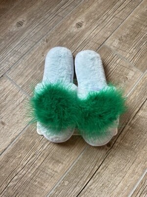 Feather Slippers, Blue/Green
