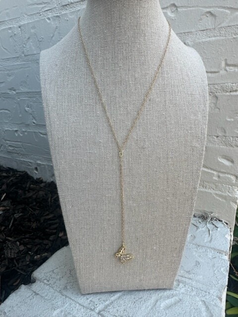Brooke Morgan Clear Stone Butterfly Lariet Chain Necklace, Gold