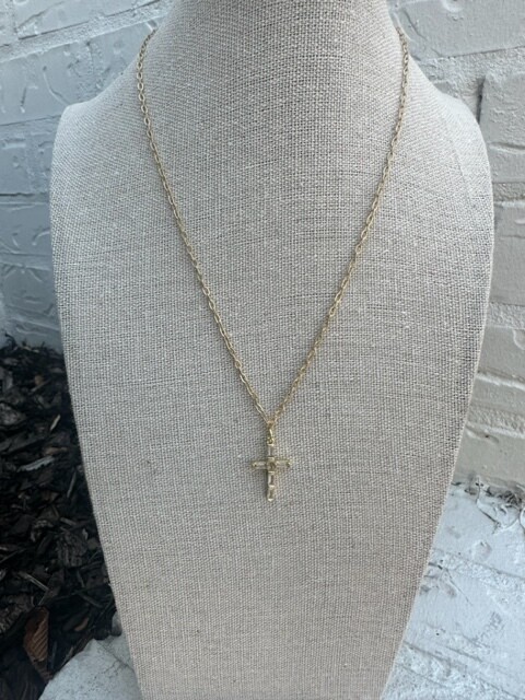 Brooke Morgan Small Rhinestone Cross Necklace, Gold