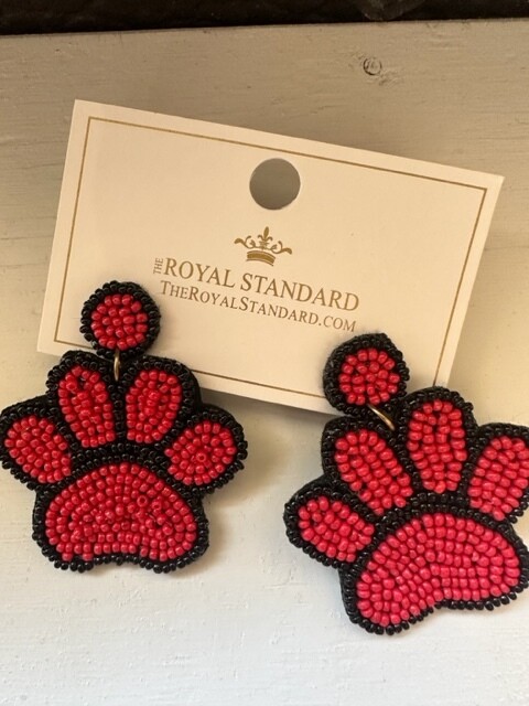 RS Beaded Paw Print Earring, Red/Black