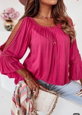 Lace Crochet Cut Out Sleeve Top, Rose