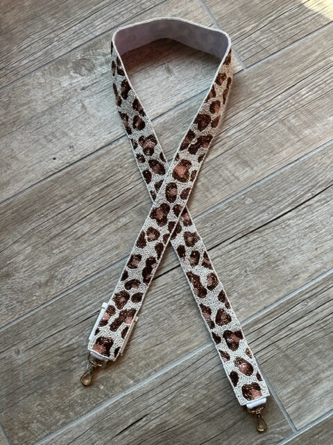RS Leopard Beaded Purse Strap, White Copper &amp; Pink