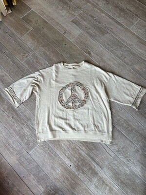 Oversized 3\4 Sleeve Peace Patch Detail, Beige