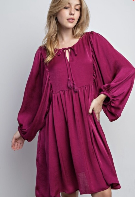 Satin Babydoll Dress, Magenta