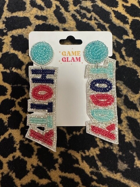 KL Beaded Hotty Toddy (Mixed Powder Blue, Red & Navy) Earrings